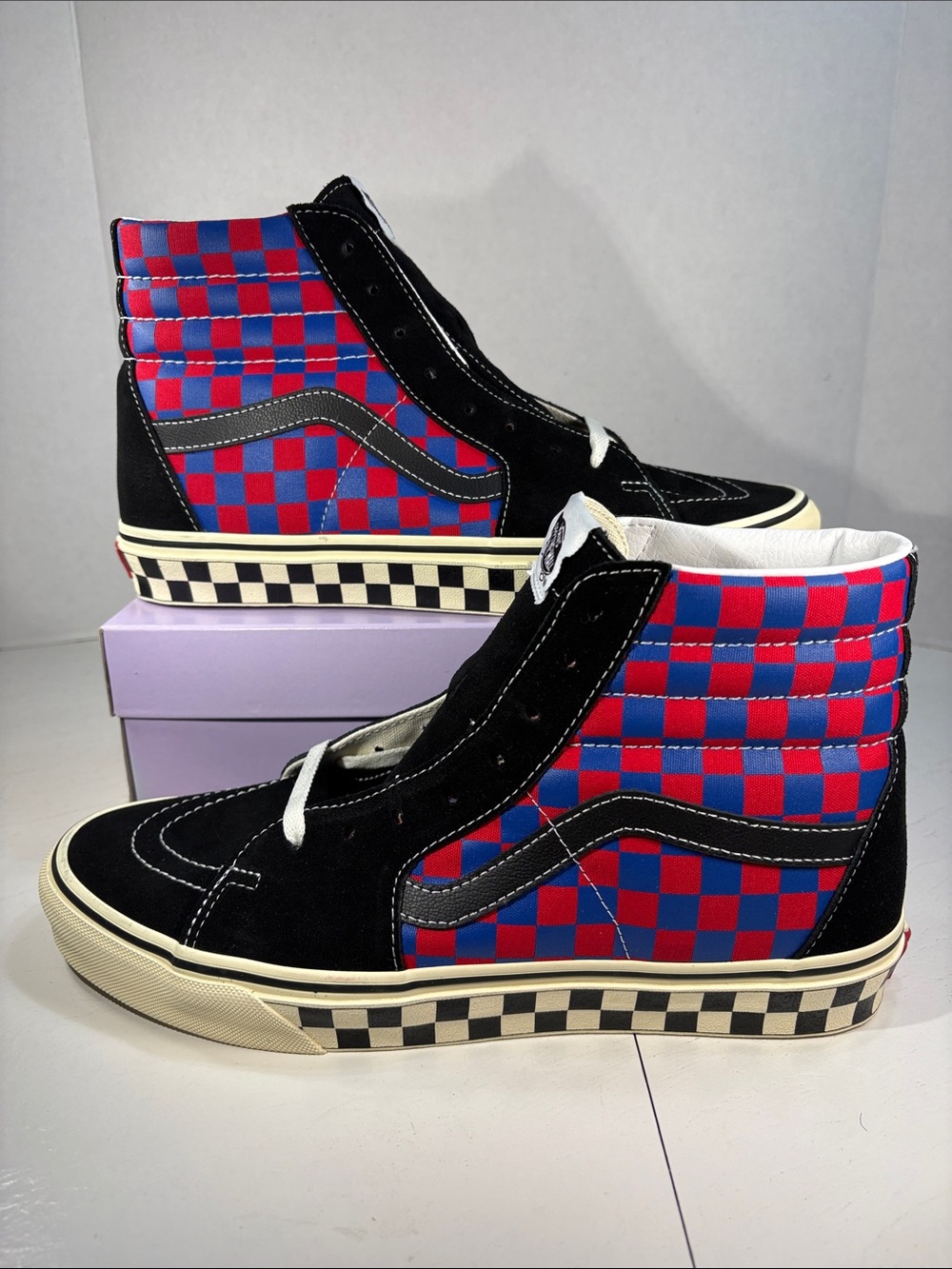 Vans Sk8-Hi Checkerboard High-Top Sneakers - Red & Blue Men’s 10.5